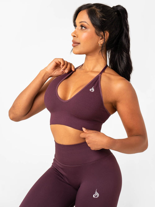 Lift Rib Seamless Halter Sports Bra Plum blue