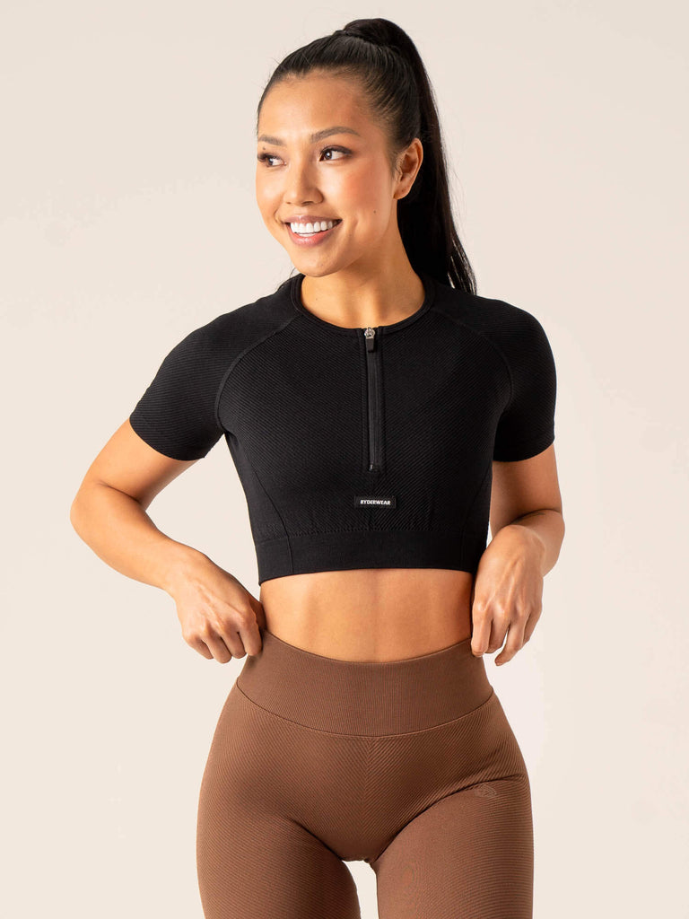 Circuit Rib Seamless TShirt Black Ryderwear