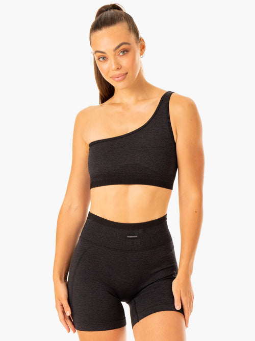 Excel Seamless One Shoulder Sports Bra Black Marl
