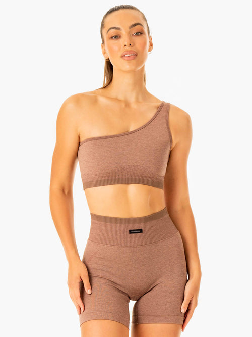 Excel Seamless One Shoulder Sports Bra Mocha Marl
