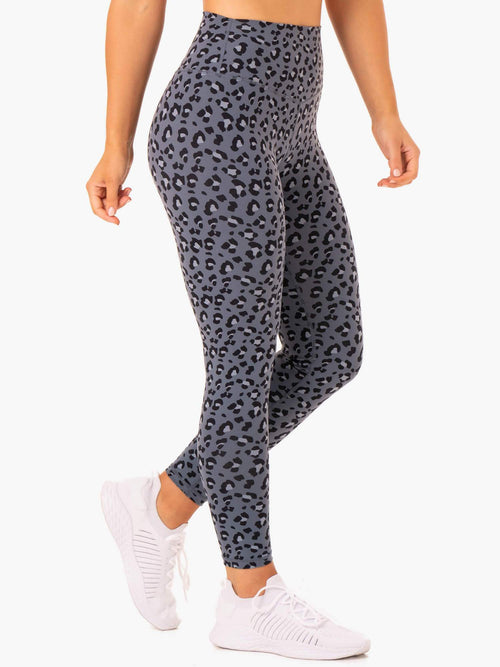 Hybrid Full Length Leggings Steel Blue Leopard