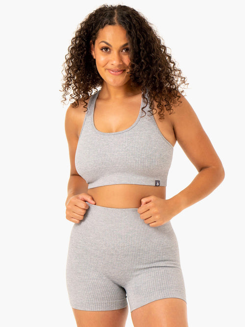 Rib Seamless Sports Bra Light Grey Marl