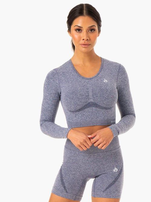 Staples Seamless Long Sleeve Top Navy Marl