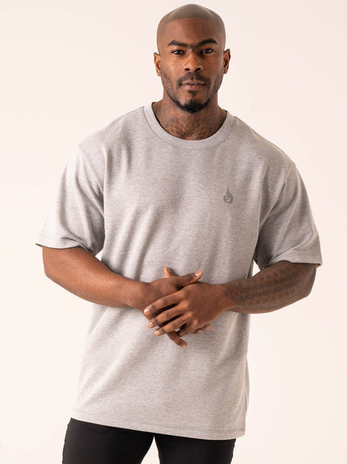 Throwback Oversized Fleece T-Shirt Grey Marl