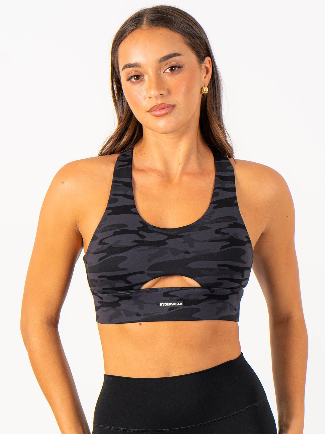 Base Racer Back Sports Bra - Black Camo Clothing Ryderwear 