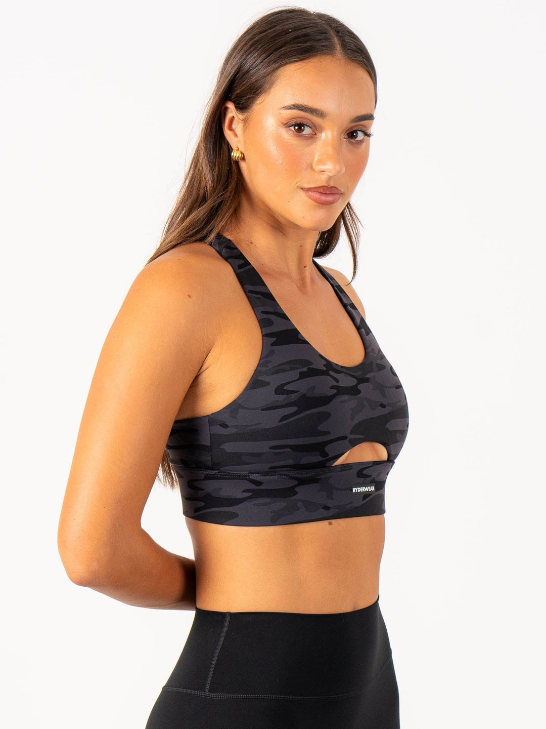 Base Racer Back Sports Bra - Black Camo Clothing Ryderwear 