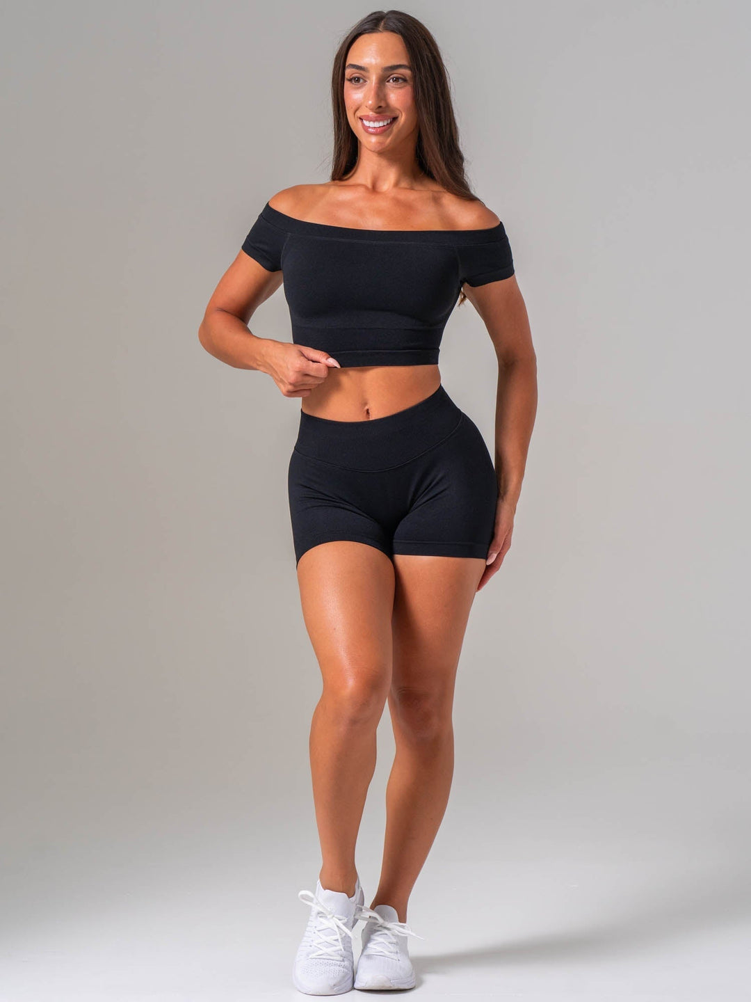 Boost Off The Shoulder Crop - Black Clothing Ryderwear 