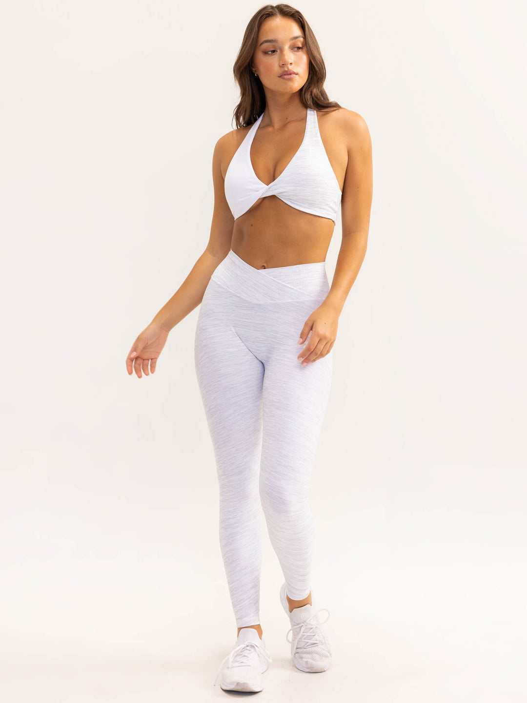 Duo Halter Twist Sports Bra - Snow Marl/White Clothing Ryderwear 