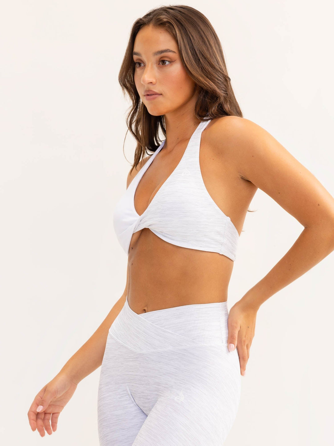 Duo Halter Twist Sports Bra - Snow Marl/White Clothing Ryderwear 