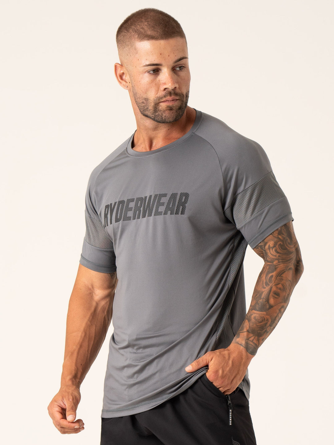 Flex Mesh T-Shirt - Charcoal Clothing Ryderwear 