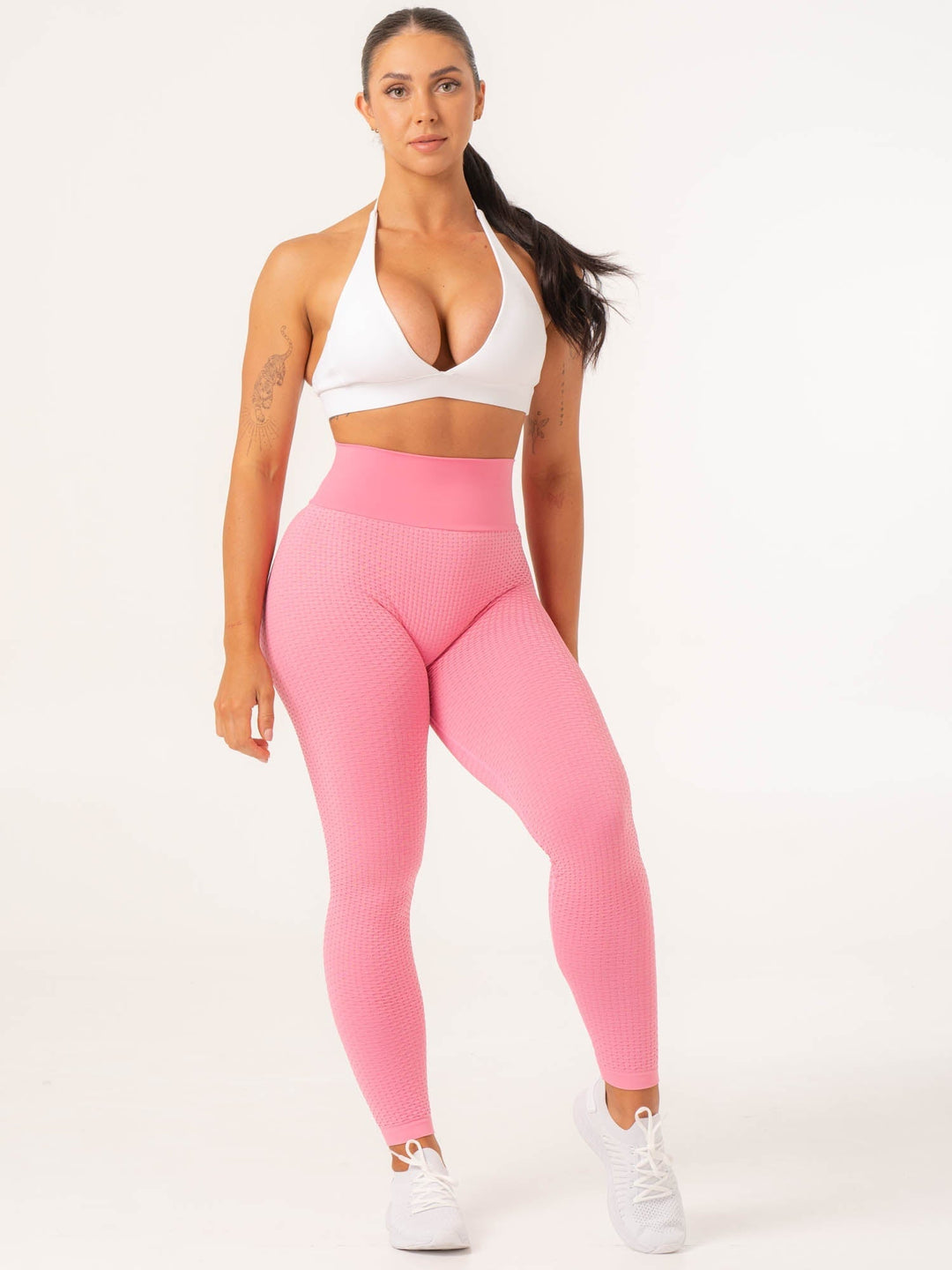 Honeycomb Scrunch Seamless Leggings - Bright Pink Clothing Ryderwear 