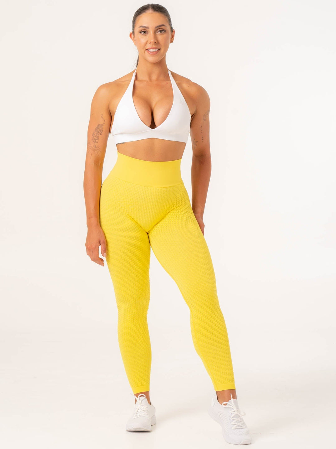 Honeycomb Scrunch Seamless Leggings - Yellow Clothing Ryderwear 