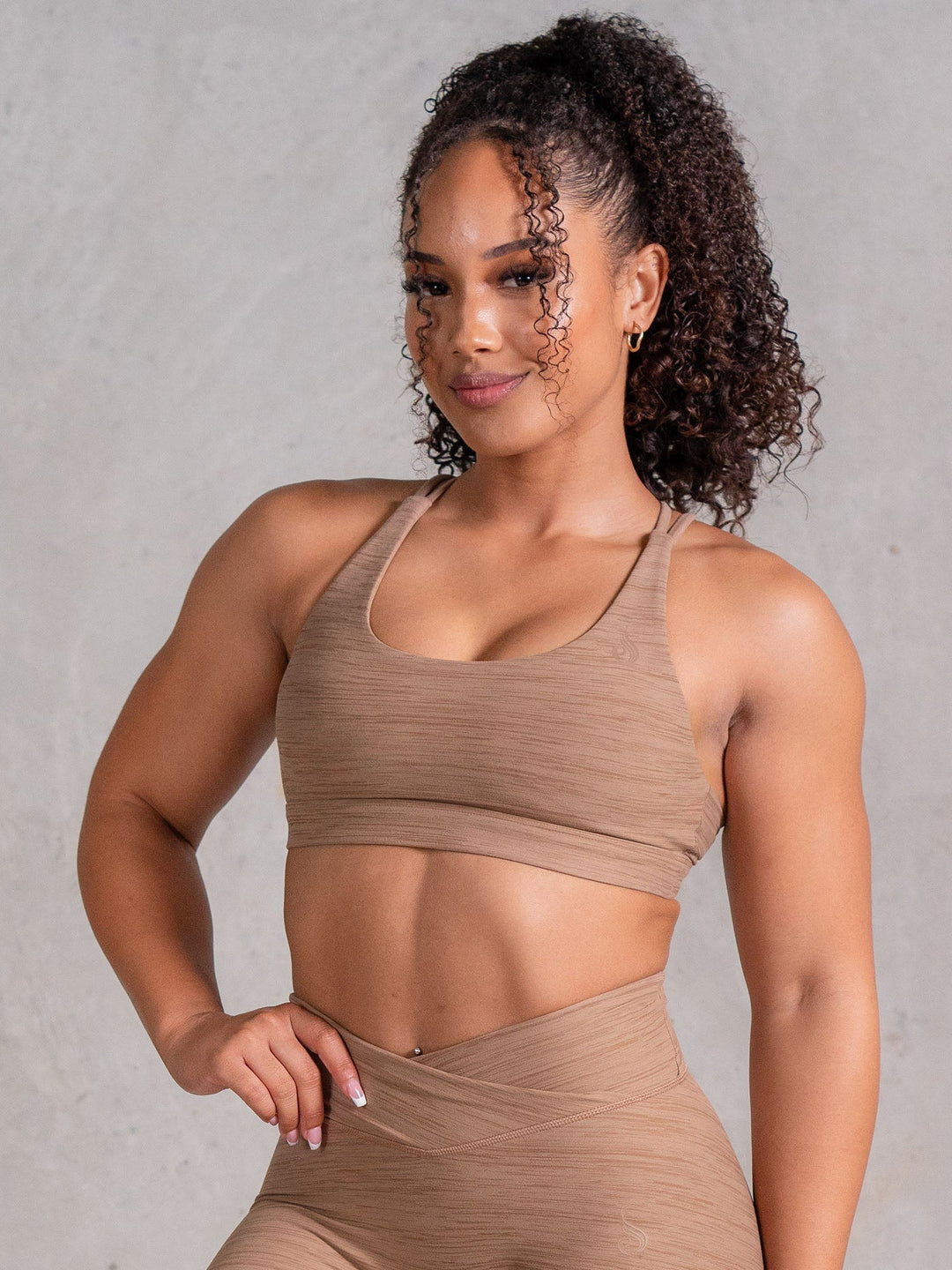 Icon Scoop Neck Sports Bra - Mocha Marl Clothing Ryderwear 