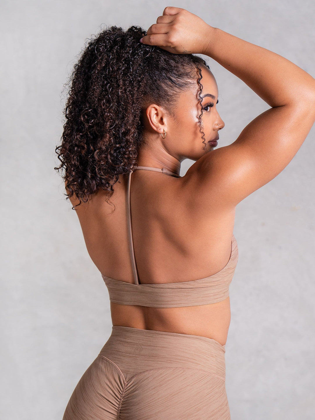 Icon V Neck Sports Bra - Mocha Marl Clothing Ryderwear 