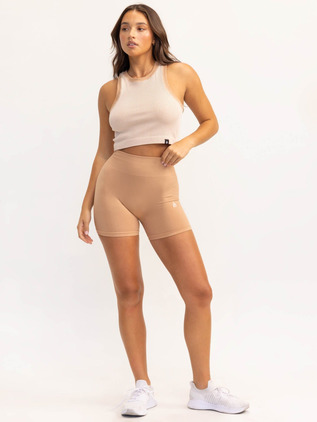 Lift 2.0 Rib Seamless Tank - Tan/White Clothing Ryderwear 