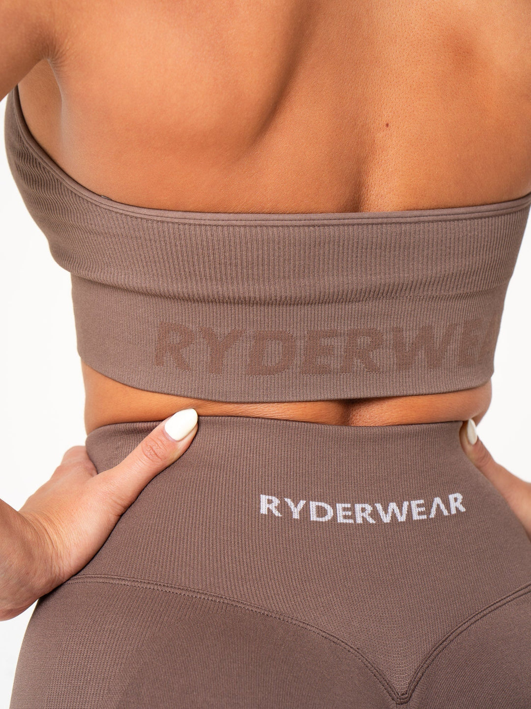 Lift Rib Seamless Halter Sports Bra - Espresso Clothing Ryderwear 