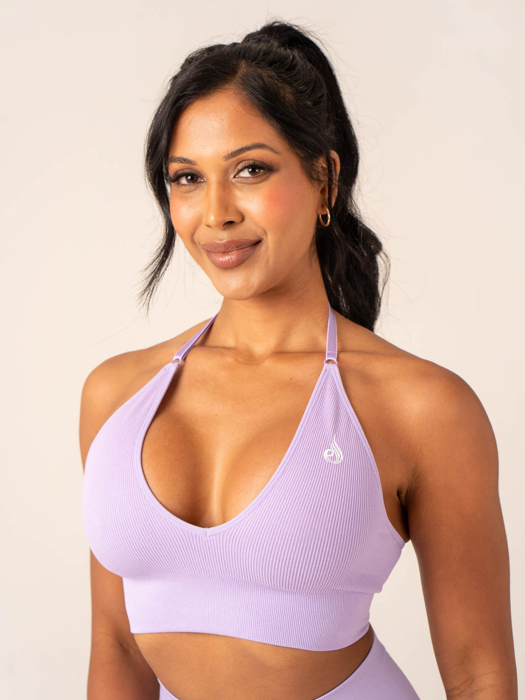 Lift Rib Seamless Halter Sports Bra - Lavender Clothing Ryderwear 