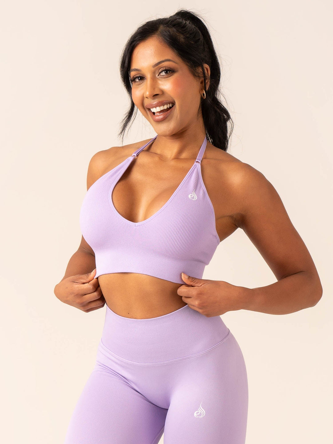 Lift Rib Seamless Halter Sports Bra - Lavender Clothing Ryderwear 