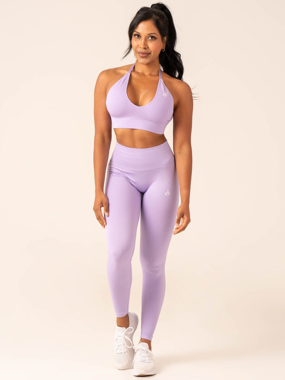 Lift Rib Seamless Halter Sports Bra - Lavender Clothing Ryderwear 