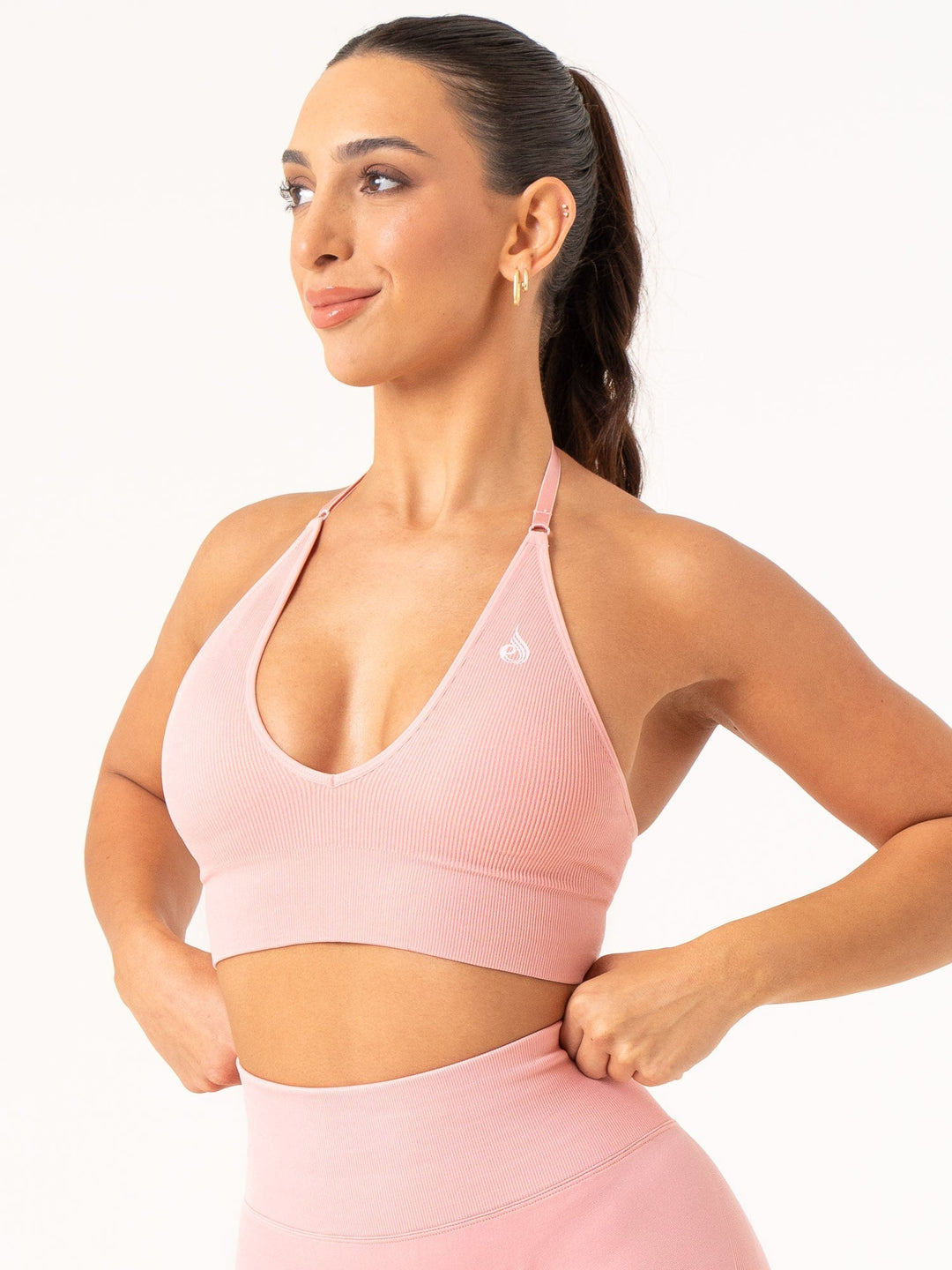 Lift Rib Seamless Halter Sports Bra - Pink Clothing Ryderwear 