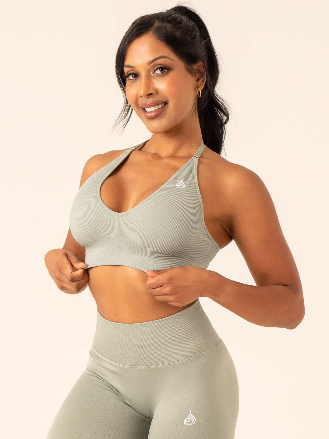 Lift Rib Seamless Halter Sports Bra - Sage Clothing Ryderwear 