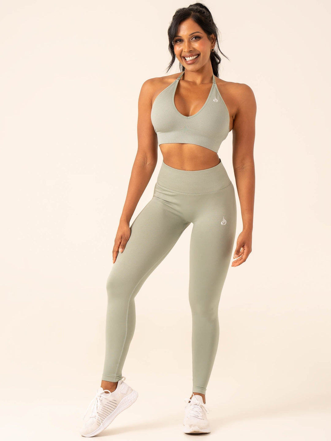 Lift Rib Seamless Halter Sports Bra - Sage Clothing Ryderwear 