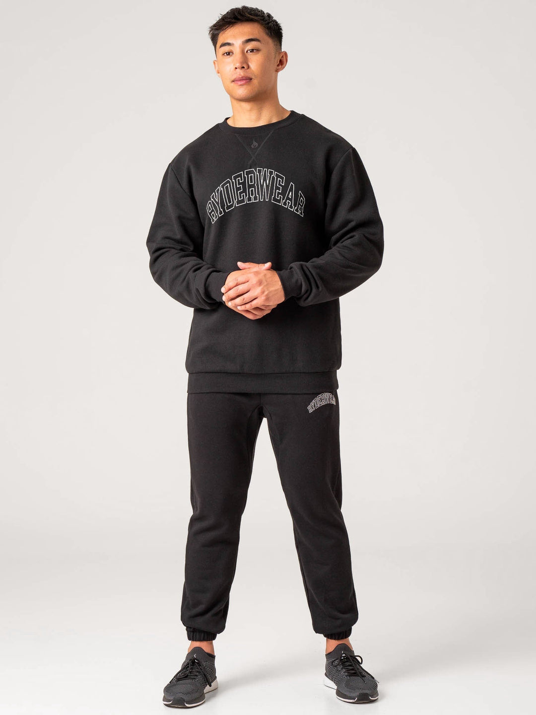 Men's Collegiate Crew Neck - Black Clothing Ryderwear 