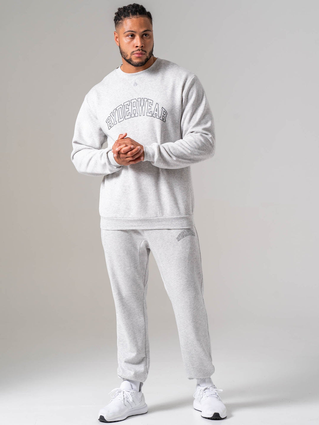 Men's Collegiate Crew Neck - Snow Marl Clothing Ryderwear 