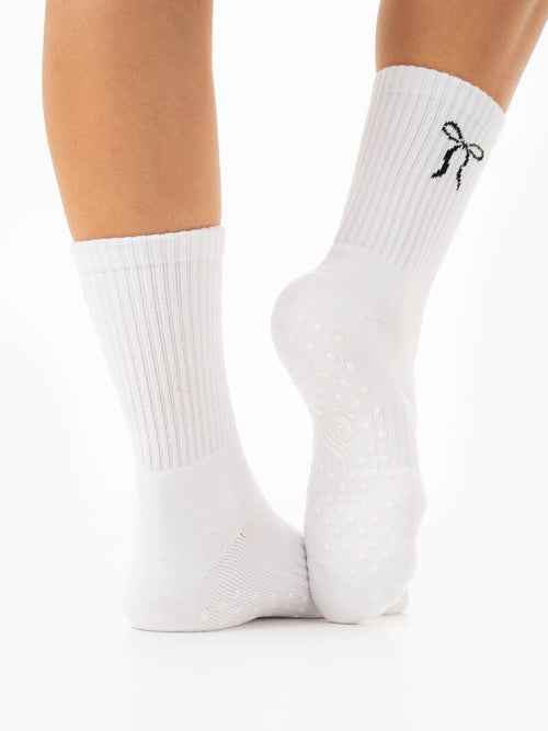 Pilates Bow Crew Socks White