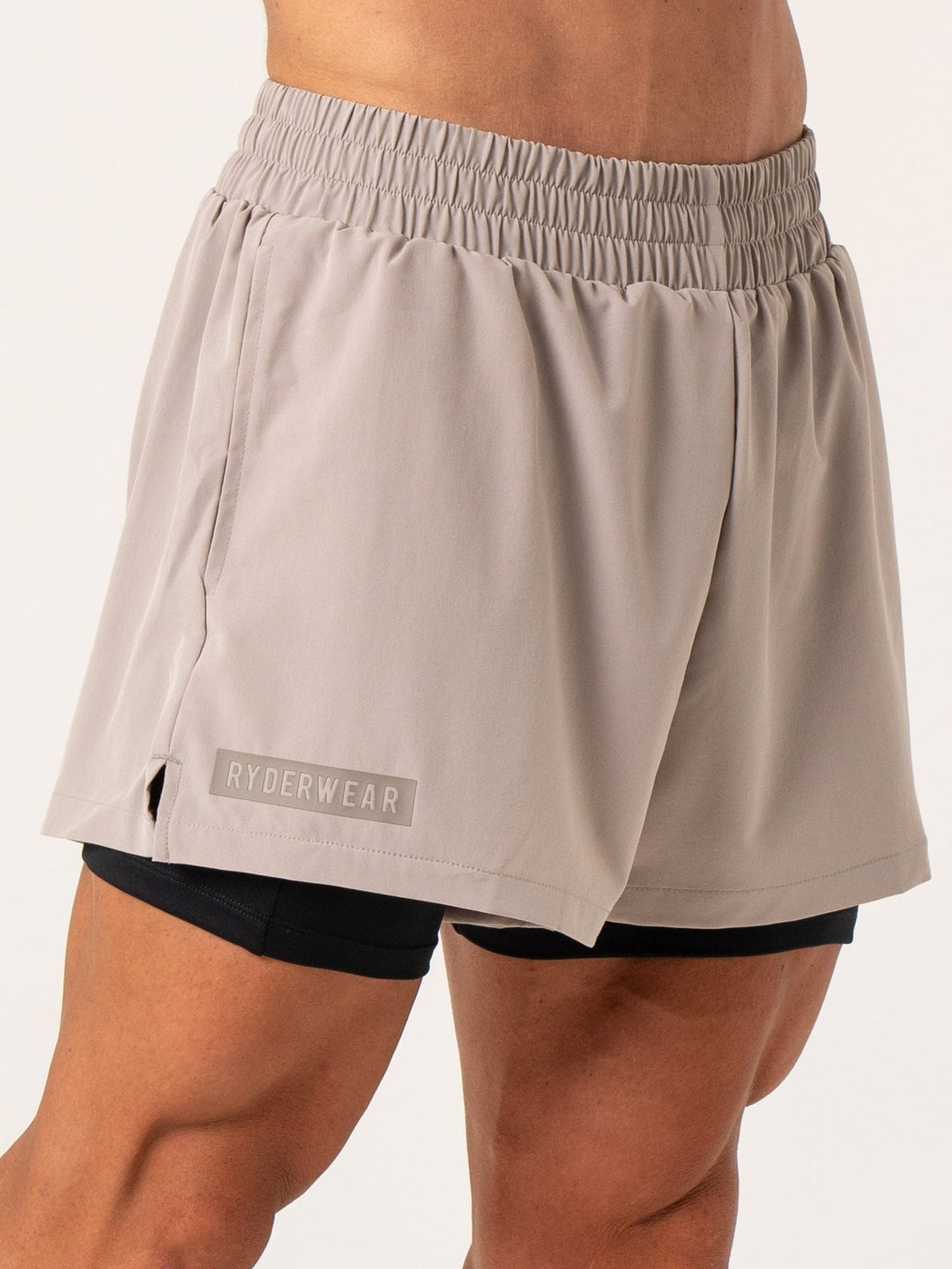Pursuit 2 In 1 Training Shorts - Taupe Clothing Ryderwear 