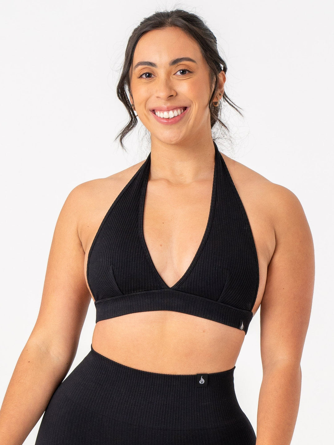 Rib Seamless Halter Sports Bra - Black Clothing Ryderwear 