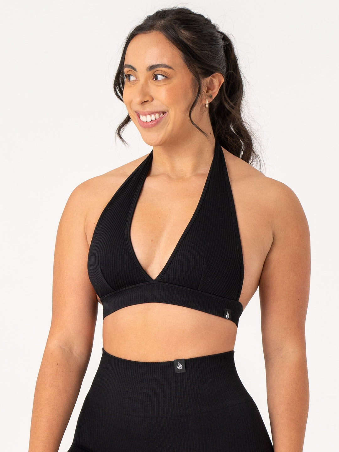 Rib Seamless Halter Sports Bra - Black Clothing Ryderwear 