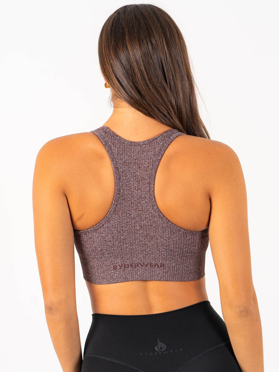Rib Seamless Sports Bra - Chocolate Marl Clothing Ryderwear 