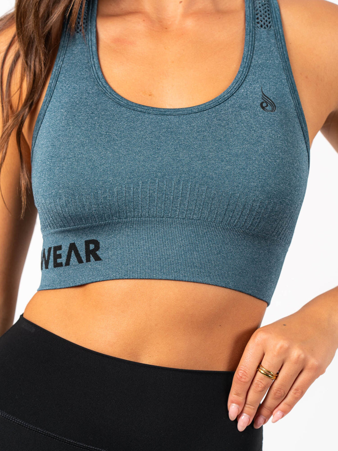 Seamless Staples Sports Bra - Teal Marl Clothing Ryderwear 