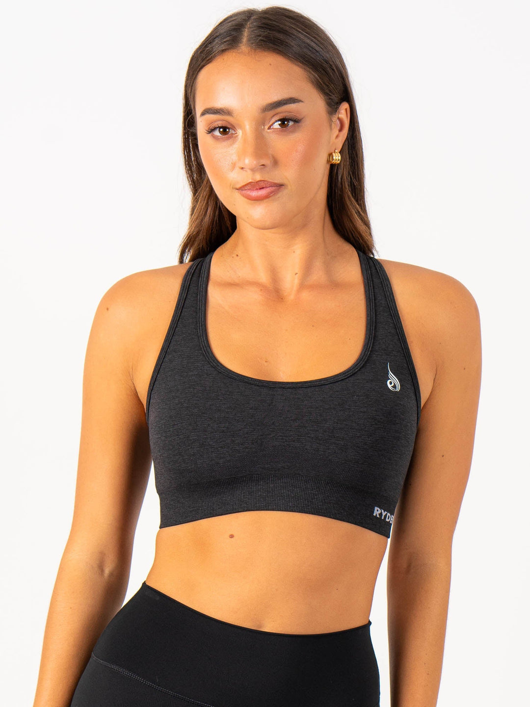 Staples Seamless Racer Back Sports Bra - Black Marl Clothing Ryderwear 