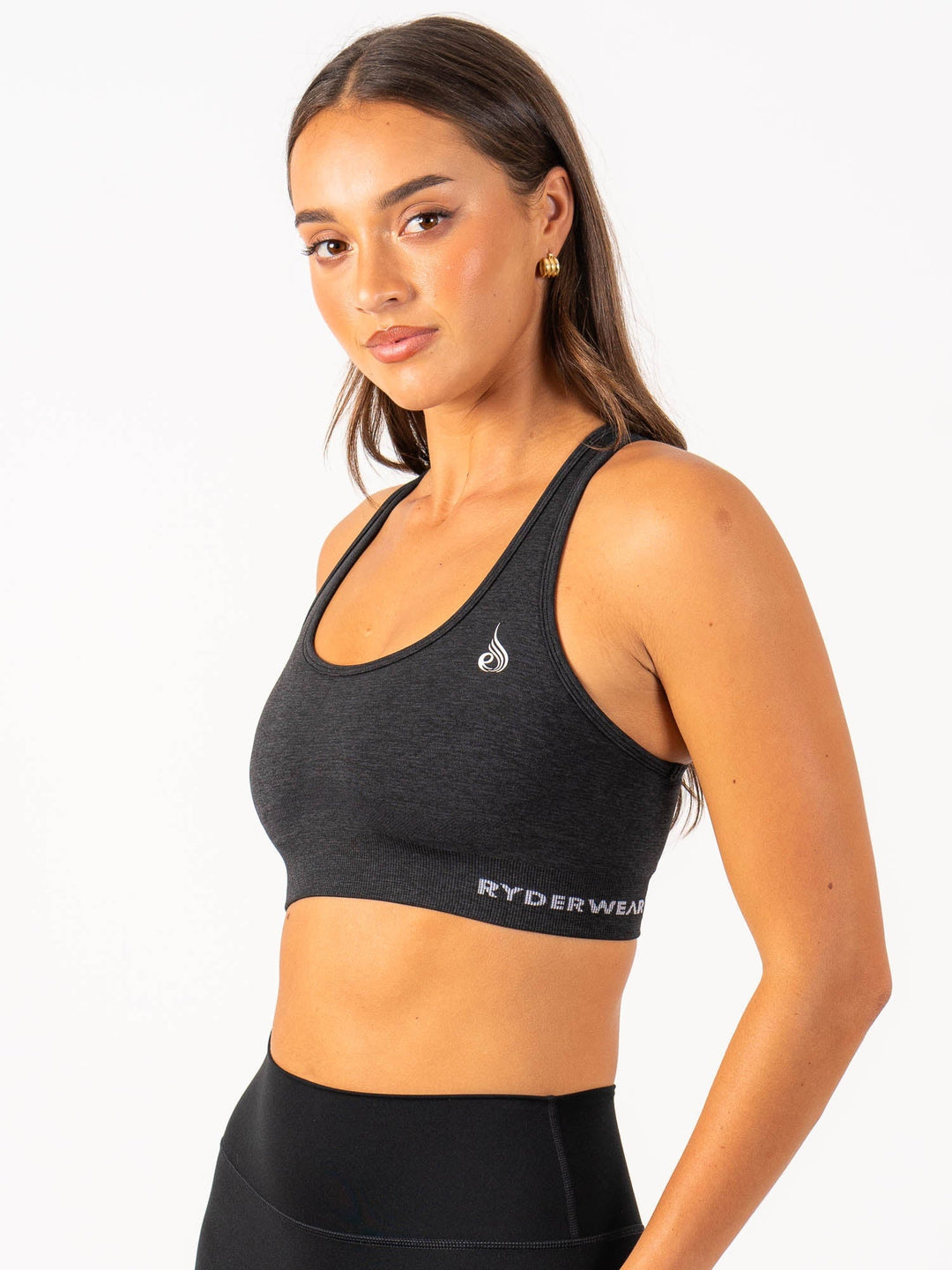 Staples Seamless Racer Back Sports Bra - Black Marl Clothing Ryderwear 