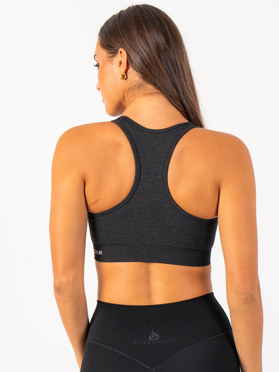 Staples Seamless Racer Back Sports Bra - Black Marl Clothing Ryderwear 