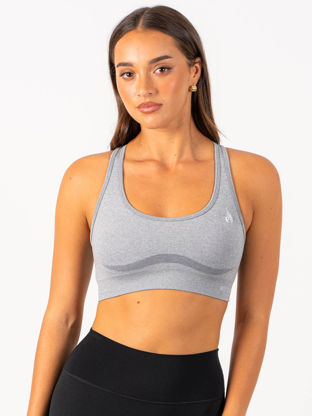 Staples Seamless Racer Back Sports Bra - Grey Marl Clothing Ryderwear 