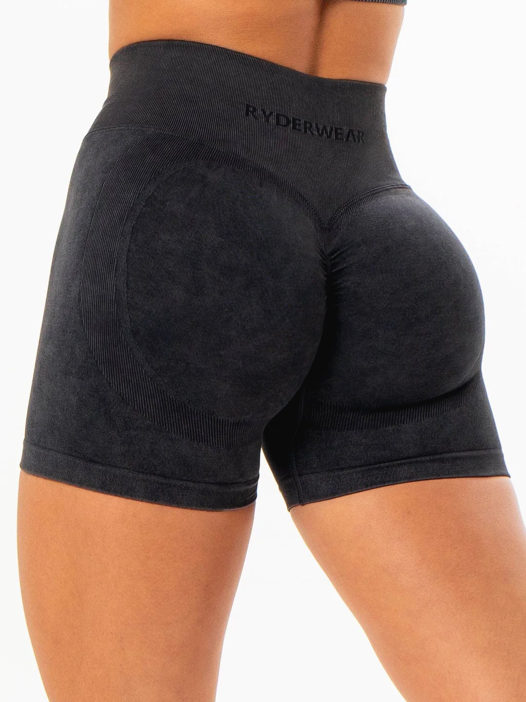 Stonewash Scrunch Seamless Shorts - Black Clothing Ryderwear 