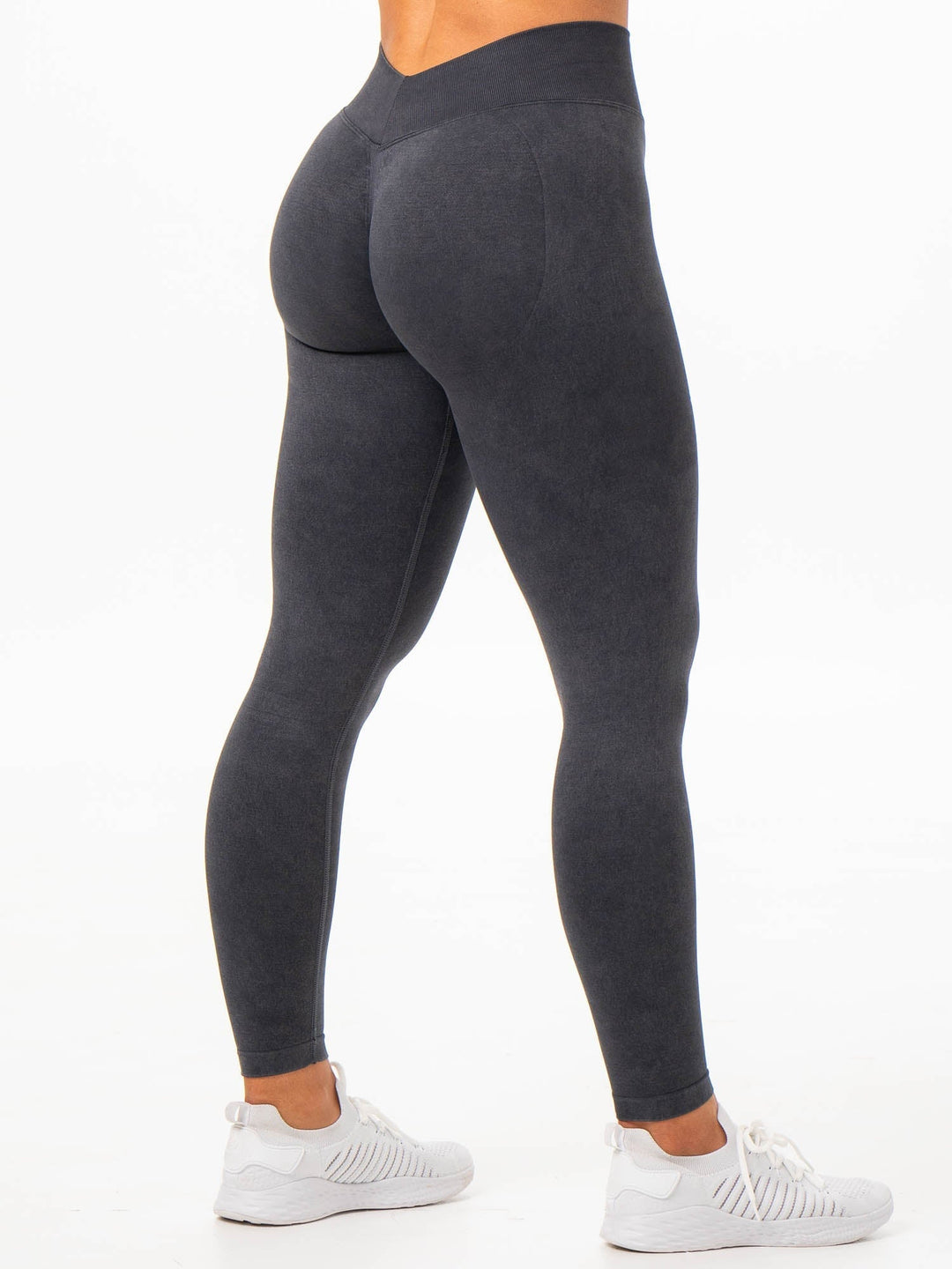 Stonewash Seamless V Back Leggings - Black Clothing Ryderwear 