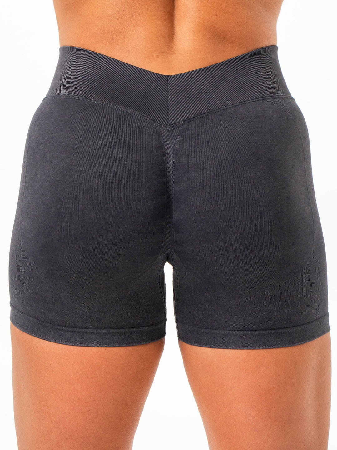 Stonewash Seamless V Back Shorts - Black Clothing Ryderwear 