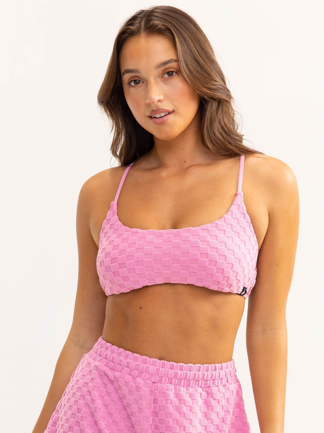 Terry Towelling Sports Crop - Musk Pink Clothing Ryderwear 