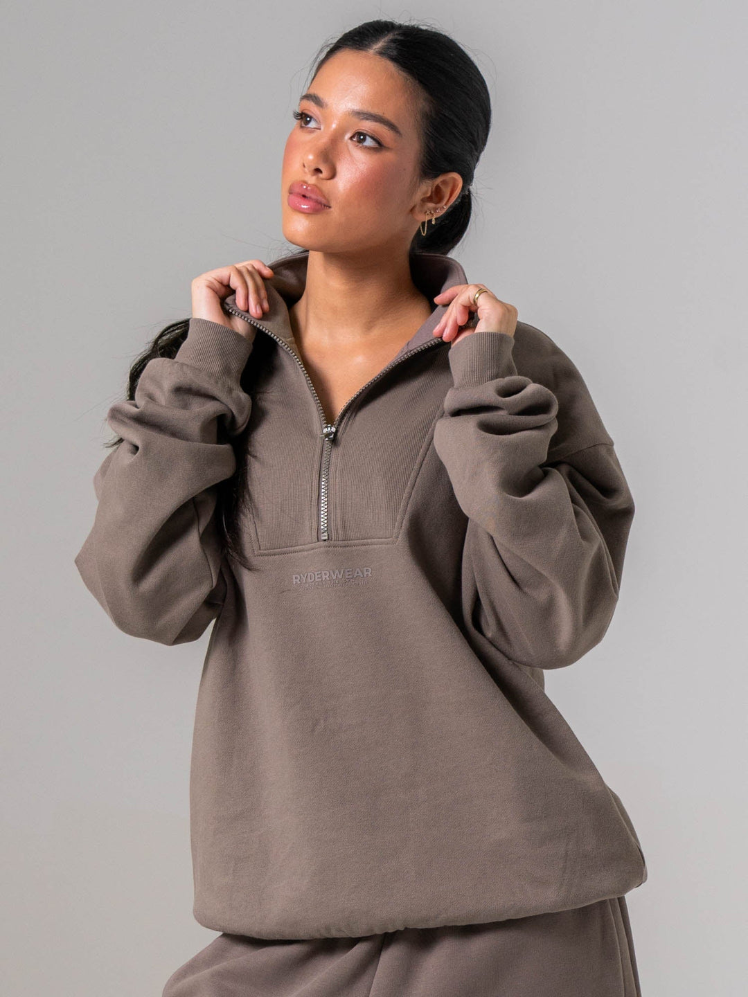 Unisex Fleece Half Zip - Deep Taupe Clothing Ryderwear 