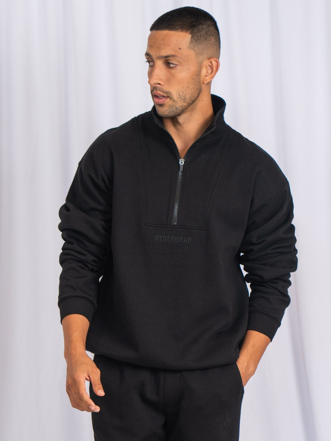 Unisex Half Zip Jumper - Black Clothing Ryderwear 