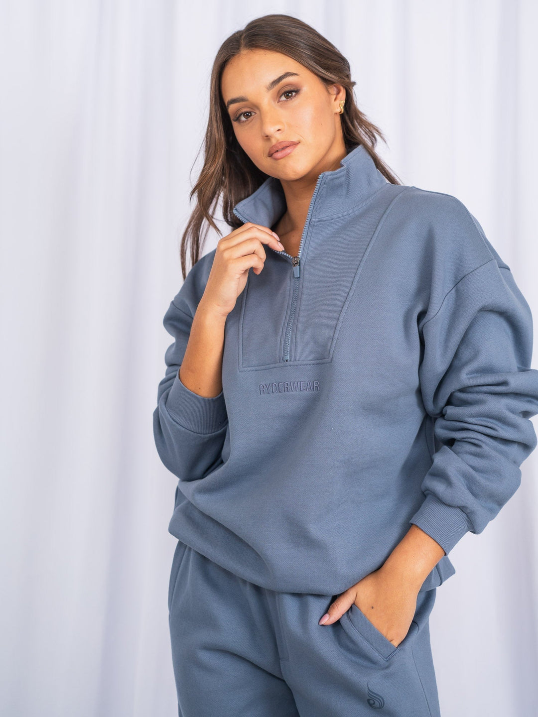 Unisex Half Zip Jumper - Denim Blue Clothing Ryderwear 