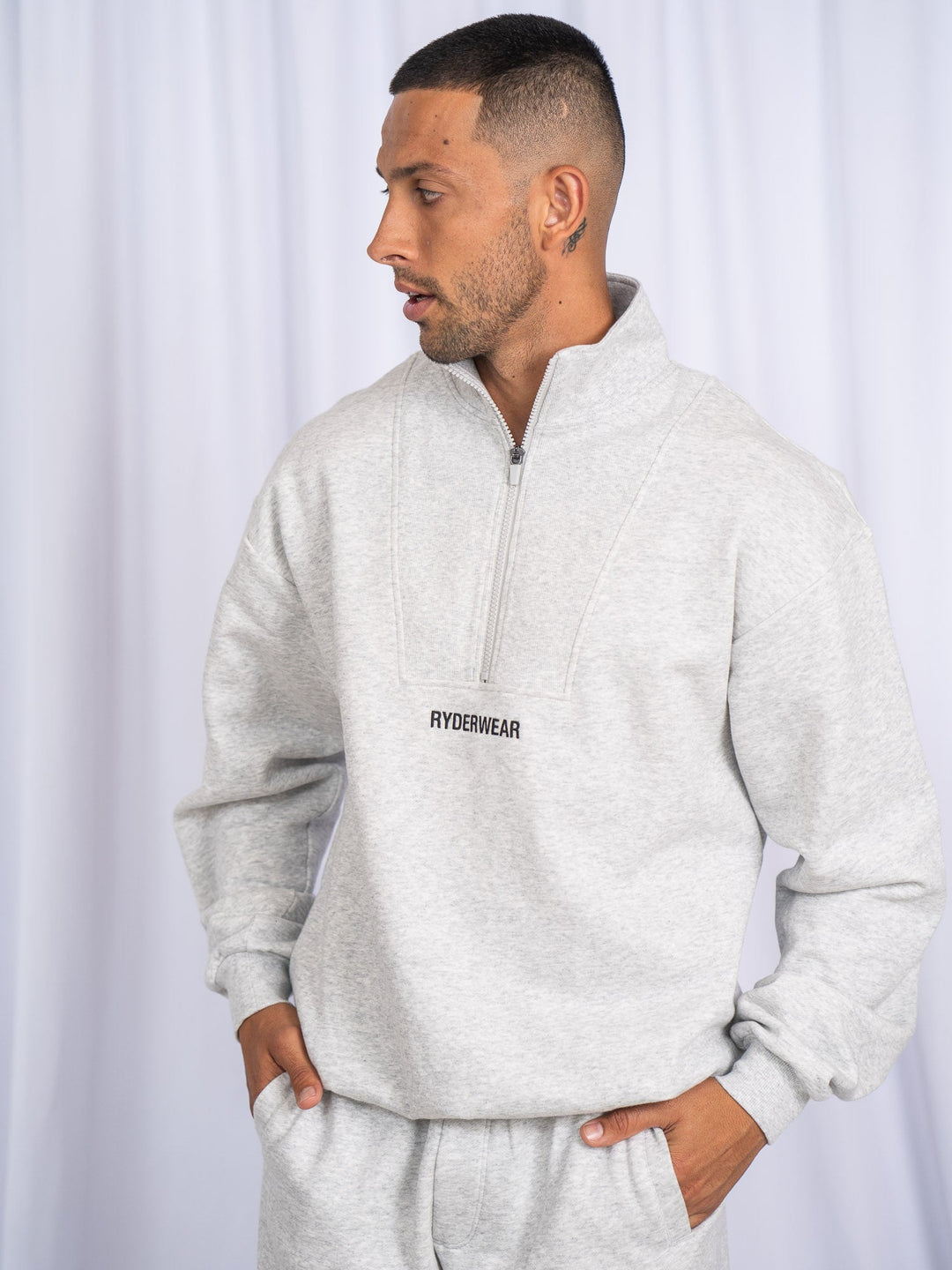 Unisex Half Zip Jumper - Snow Marl Clothing Ryderwear 