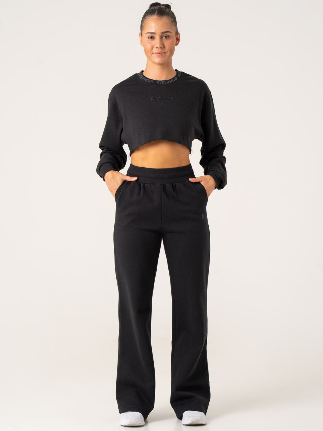 Wide Leg Track Pants - Black Clothing Ryderwear 
