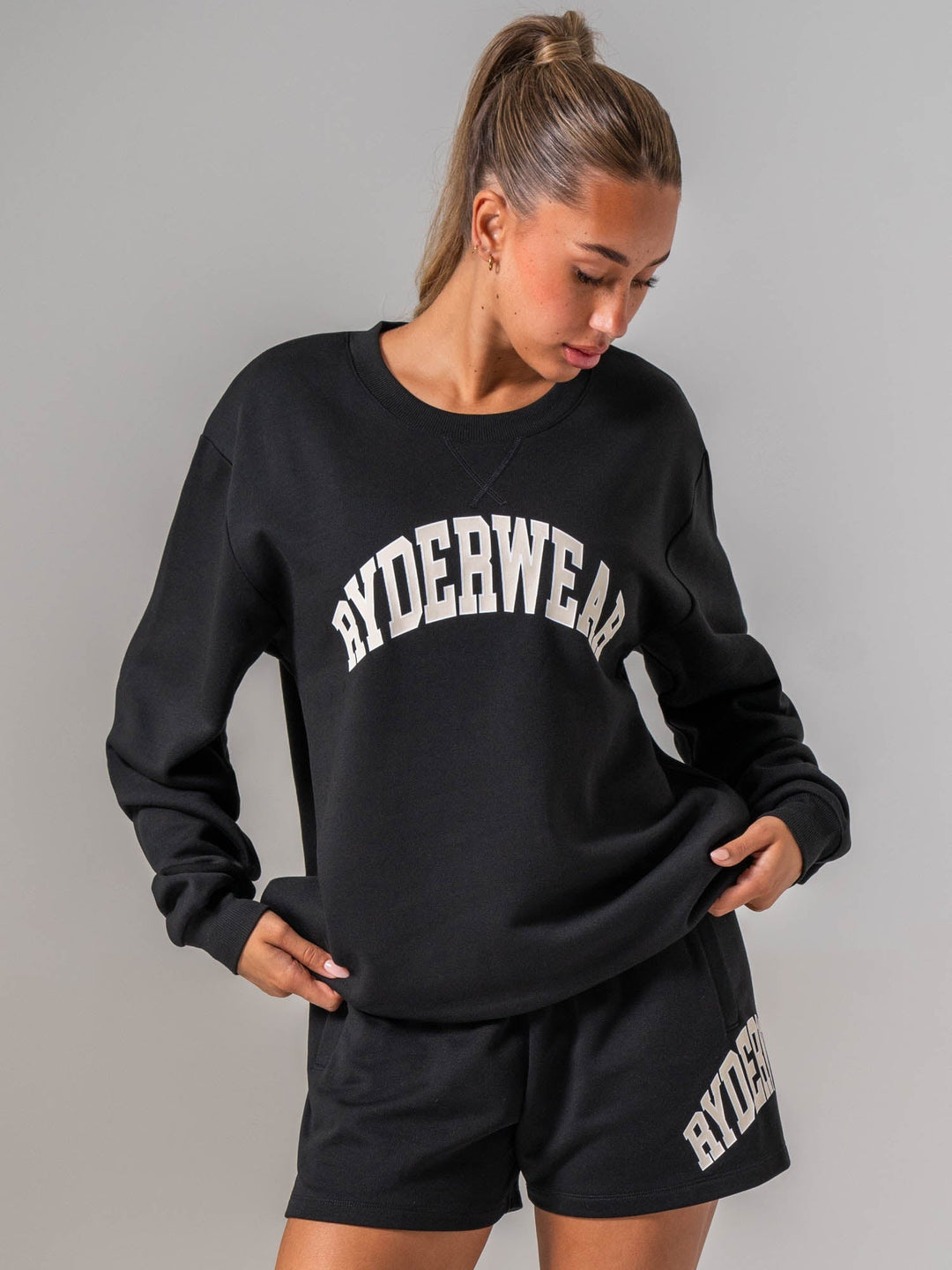 Women's Collegiate Crew Neck - Black Clothing Ryderwear 