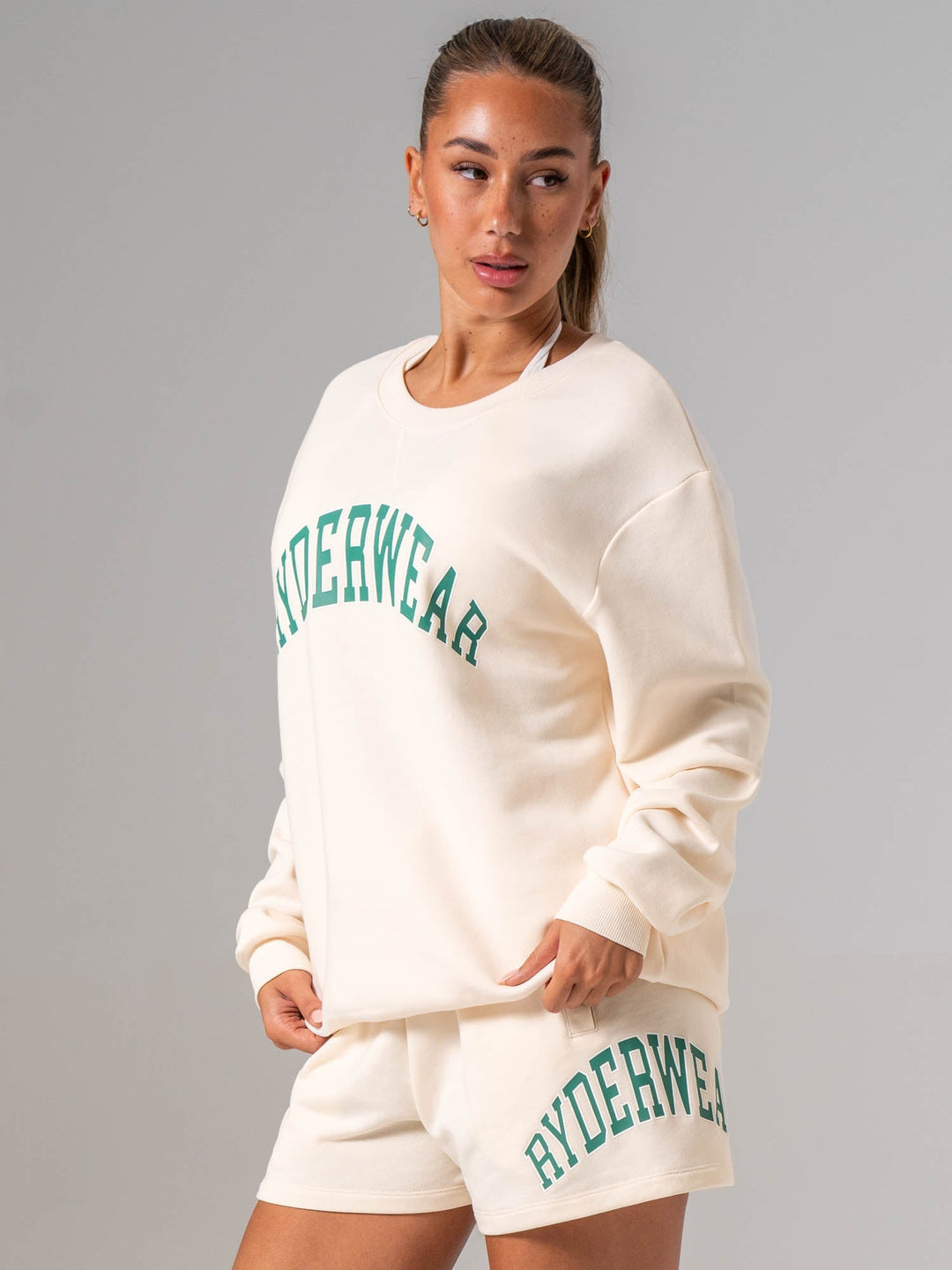 Women's Collegiate Crew Neck - Chalk Clothing Ryderwear 
