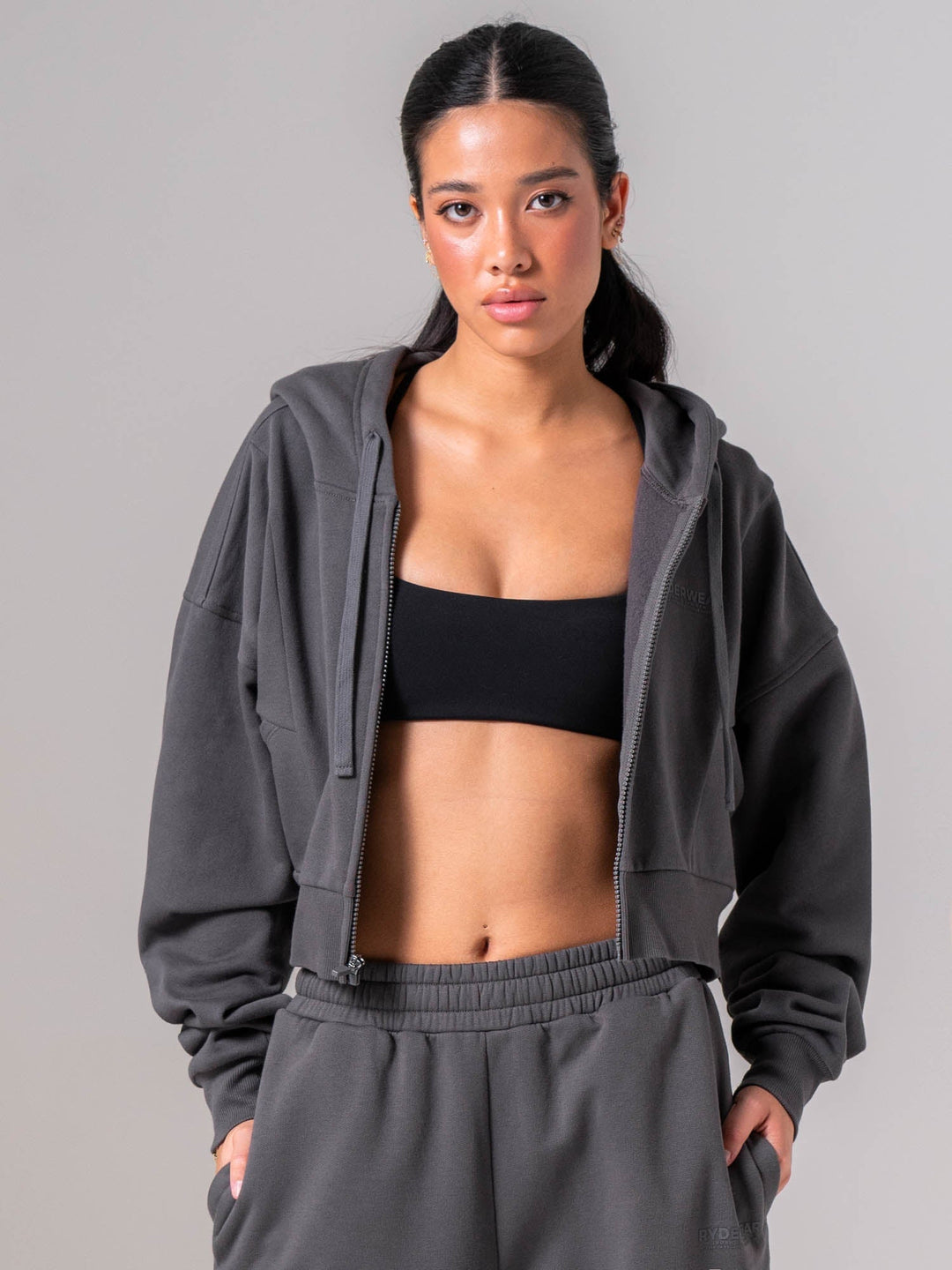 Womens Track Jacket - Charcoal Clothing Ryderwear 